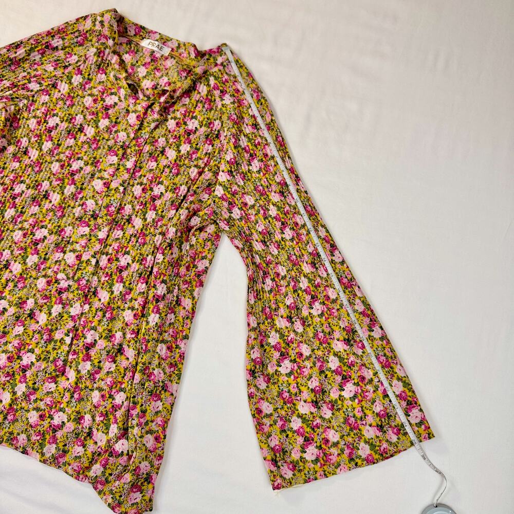 Prae Floral Bell Sleeve Blouse Women's Yellow Pink Boho Cottagecore Prarie - Picture 8 of 12
